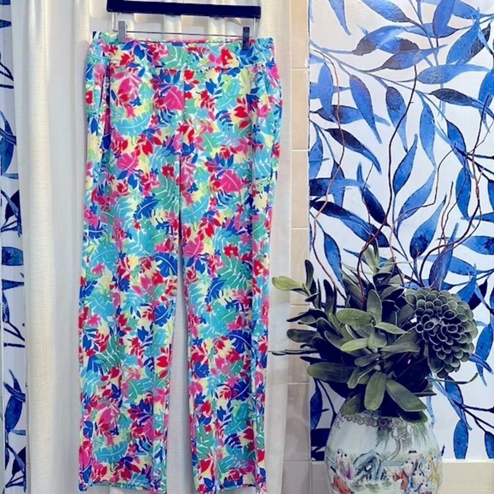 Women’s Lands’ End Floral Polyester & Spandex Wide Leg Beach Pants Size M(10-12)